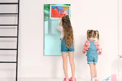 Magnetic dry erase board palm leaves pattern
