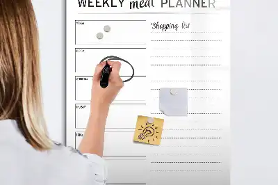 Magnetic weekly meal planner board with magnetic erase surface