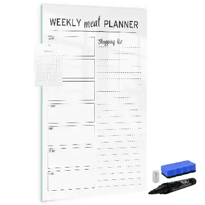Magnetic weekly meal planner board with magnetic erase surface