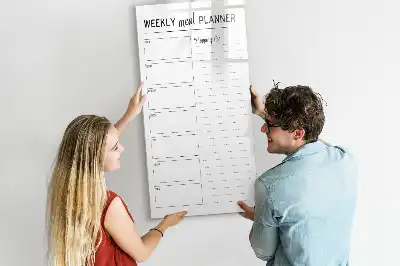 Magnetic weekly meal planner board with magnetic erase surface