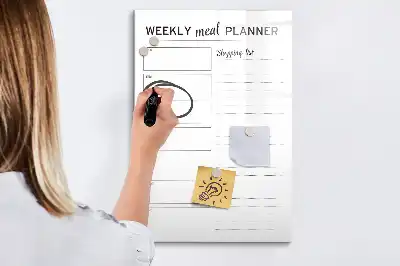 Magnetic weekly meal planner board with magnetic erase surface