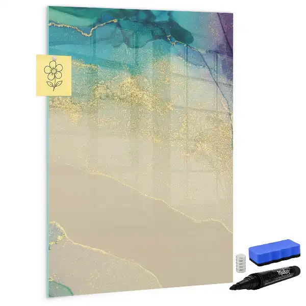 Magnetic writing board with a colorful marble design