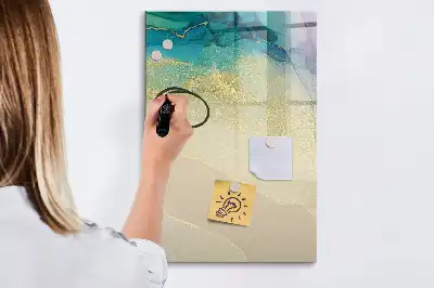 Magnetic writing board with a colorful marble design