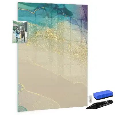 Magnetic writing board with a colorful marble design