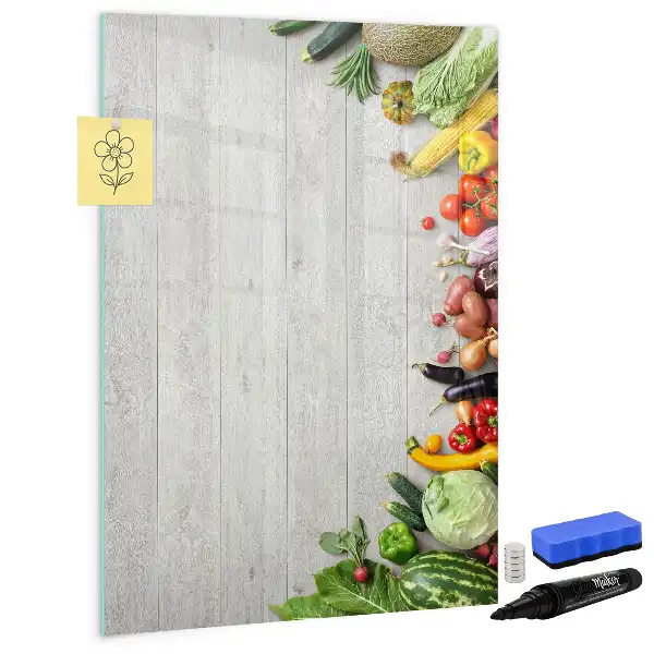 Magnetic erase board with vegetables on wood print