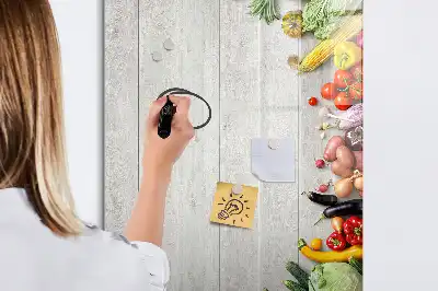 Magnetic erase board with vegetables on wood print