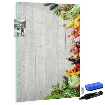 Magnetic erase board with vegetables on wood print
