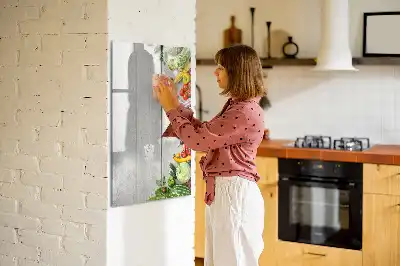 Magnetic erase board with vegetables on wood print