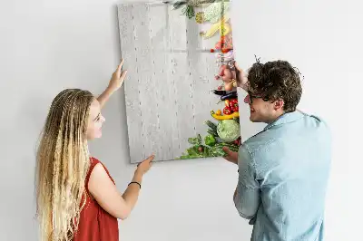 Magnetic erase board with vegetables on wood print