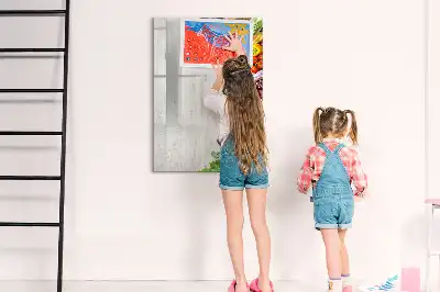 Magnetic erase board with vegetables on wood print