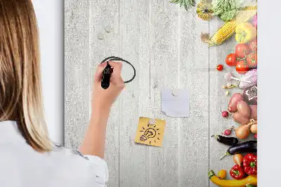 Magnetic erase board with vegetables on wood print
