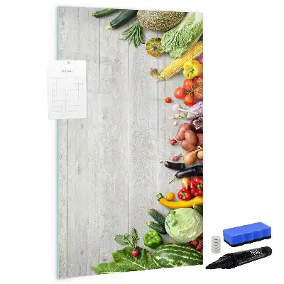 Magnetic erase board with vegetables on wood print