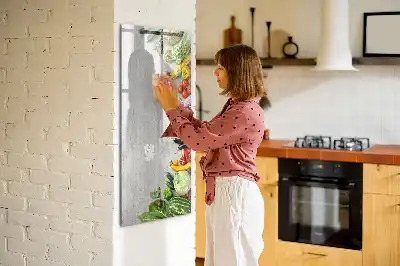 Magnetic erase board with vegetables on wood print