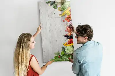 Magnetic erase board with vegetables on wood print