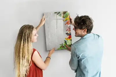 Magnetic erase board with vegetables on wood print