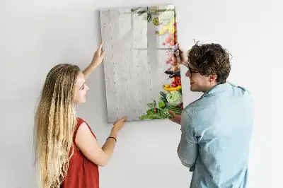 Magnetic erase board with vegetables on wood print