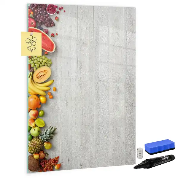Magnetic writing board vegetables on wood design