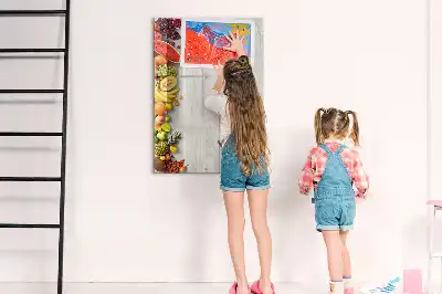 Magnetic writing board vegetables on wood design