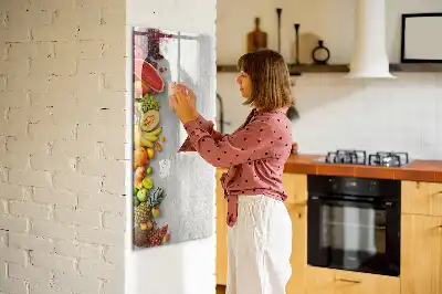 Magnetic writing board vegetables on wood design