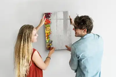 Magnetic writing board vegetables on wood design
