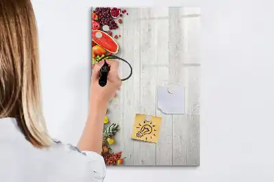 Magnetic writing board vegetables on wood design