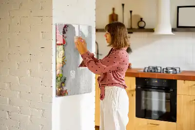 Magnetic writing board vegetables on wood design