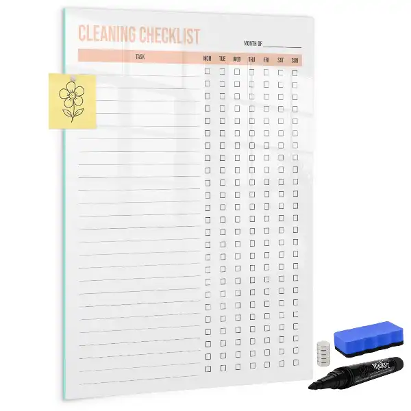 Magnetic writing board with cleaning list design