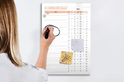 Magnetic writing board with cleaning list design