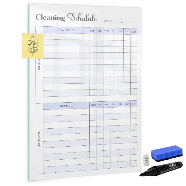 Magnetic writing board with cleaning schedule design
