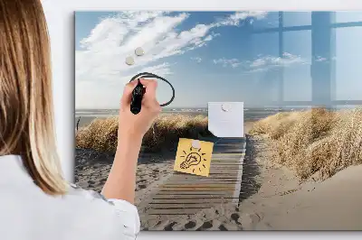 Magnetic marker board with a beach view