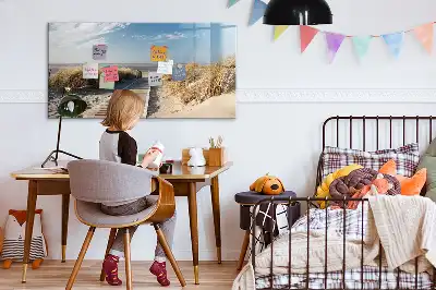 Magnetic marker board with a beach view