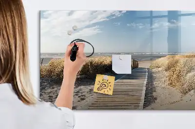 Magnetic marker board with a beach view