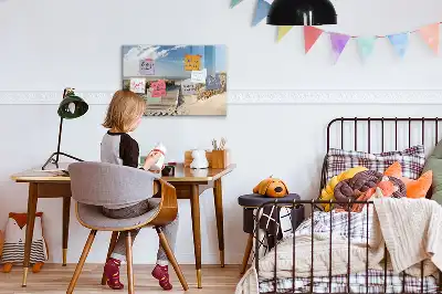 Magnetic marker board with a beach view