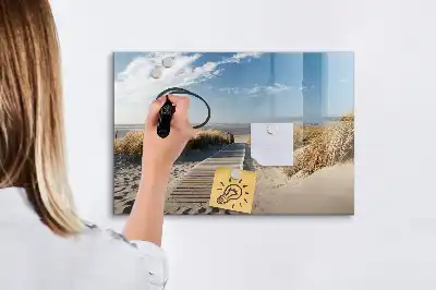 Magnetic marker board with a beach view