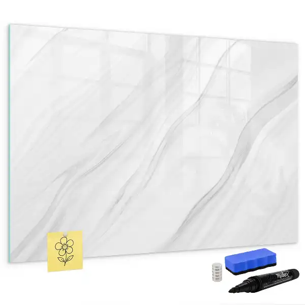 Magnetic glass dry erase board with a decorative marble design