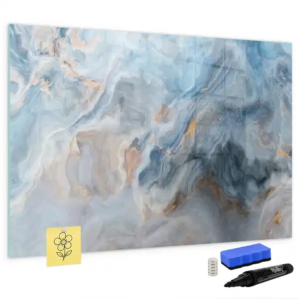 Magnetic glass dry erase board with a marble pattern