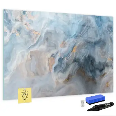 Magnetic glass dry erase board with a marble pattern