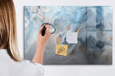 Magnetic glass dry erase board with a marble pattern