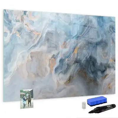 Magnetic glass dry erase board with a marble pattern