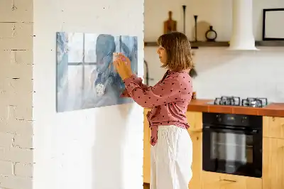 Magnetic glass dry erase board with a marble pattern