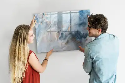Magnetic glass dry erase board with a marble pattern