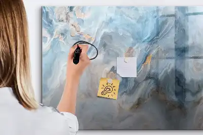 Magnetic glass dry erase board with a marble pattern