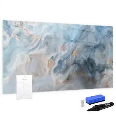 Magnetic glass dry erase board with a marble pattern