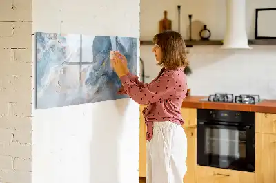 Magnetic glass dry erase board with a marble pattern