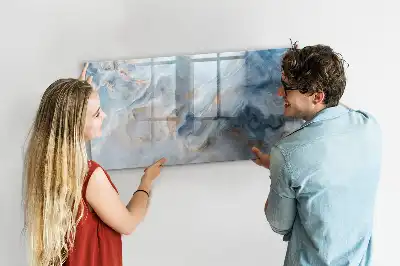 Magnetic glass dry erase board with a marble pattern