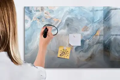 Magnetic glass dry erase board with a marble pattern
