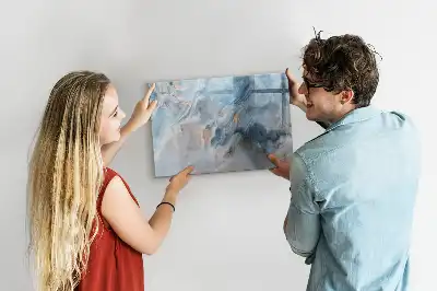 Magnetic glass dry erase board with a marble pattern