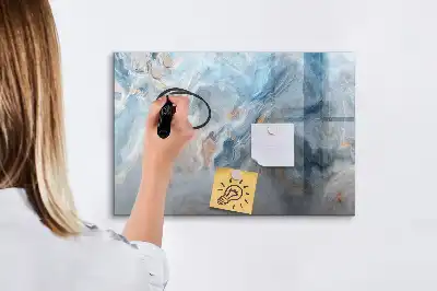 Magnetic glass dry erase board with a marble pattern