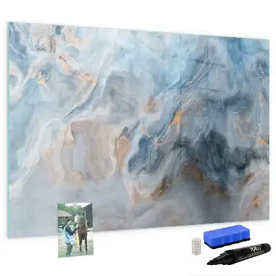 Magnetic glass dry erase board with a marble pattern