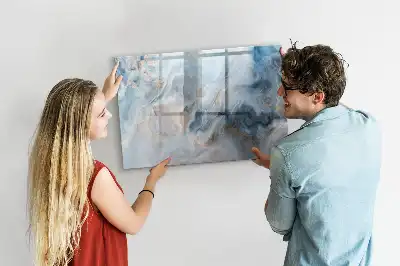 Magnetic glass dry erase board with a marble pattern